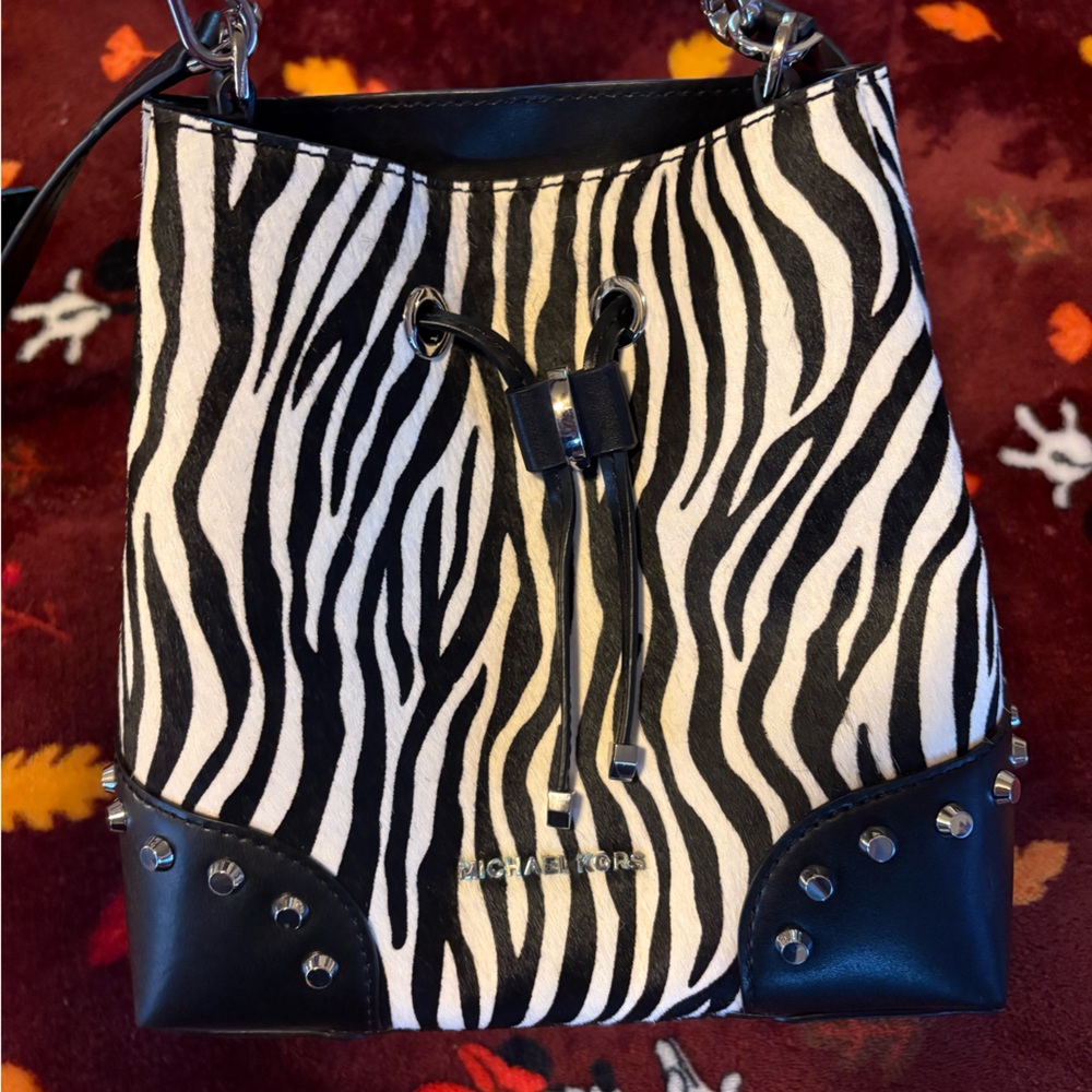 Michael Kors Black and White Zebra Bucket Bag